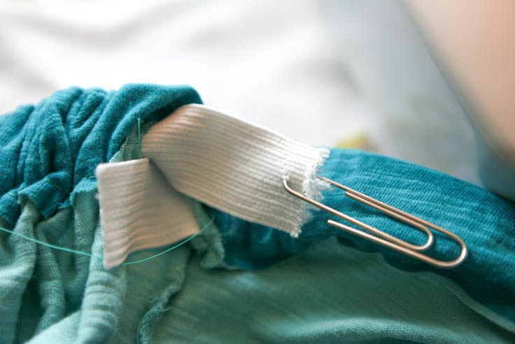 Use a safety pin or paper clip to ease elastic through the hem.